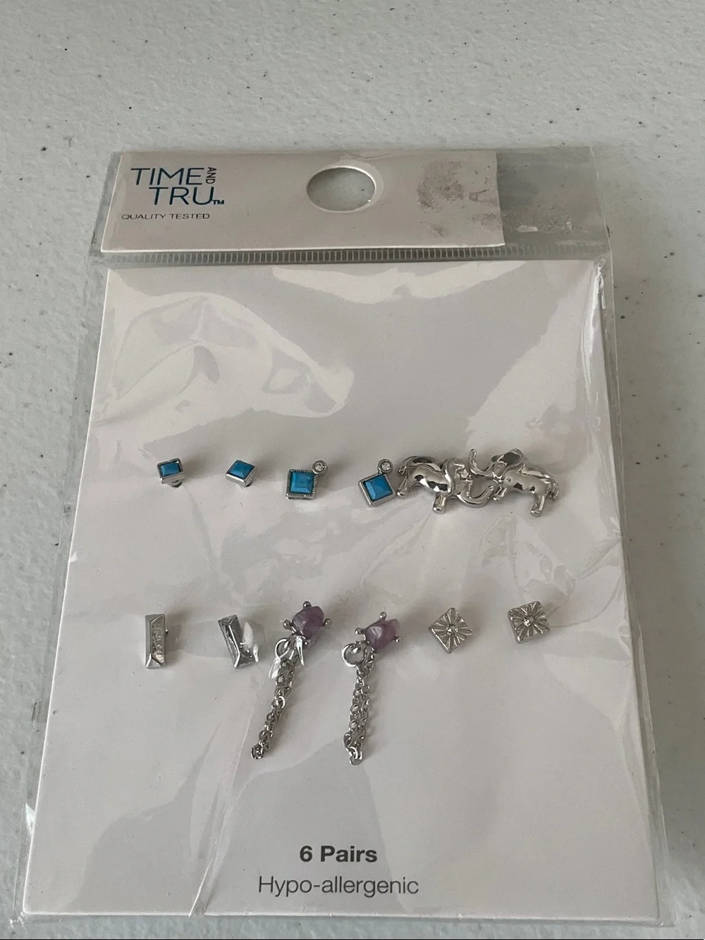 TIME AND TRU 6-Pair Hypoallergenic Earring Set - Turquoise & Silver